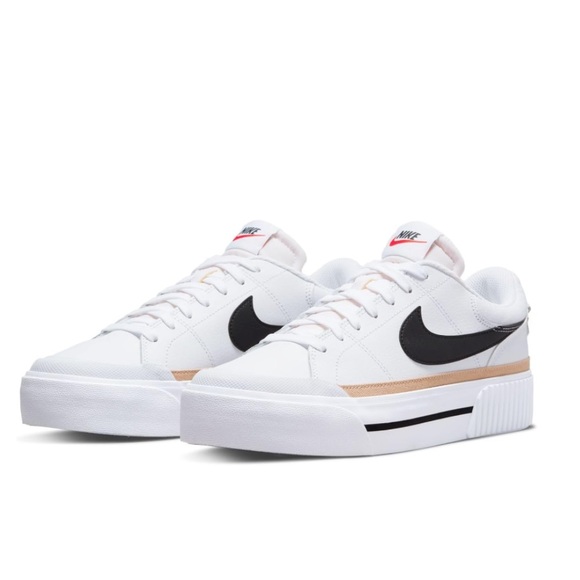 NWT SZ 6.5 NIKE WOMENS COURT LEGACY LIFT SNEAKERS- Black/Sail-white-team Orange - Picture 7 of 8